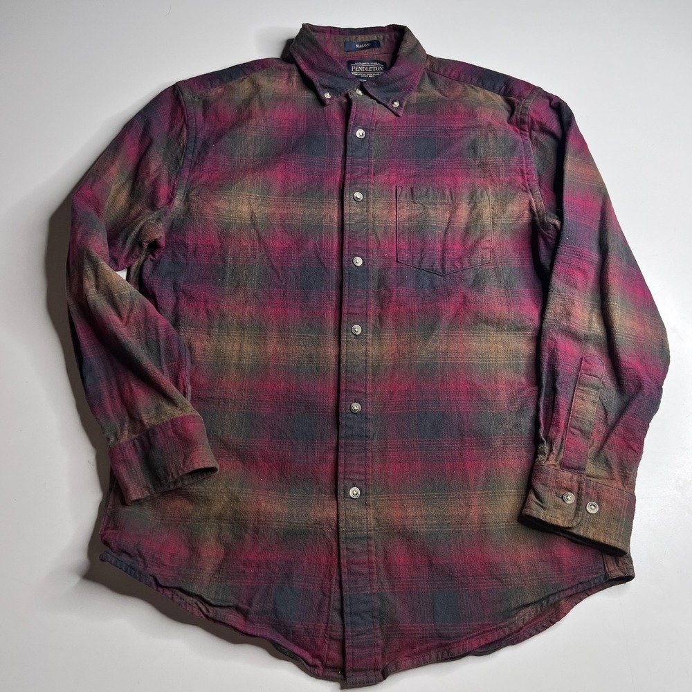 Pendleton Shirt Mens M Red Plaid Long Sleeve Button Up Pockets Flannel